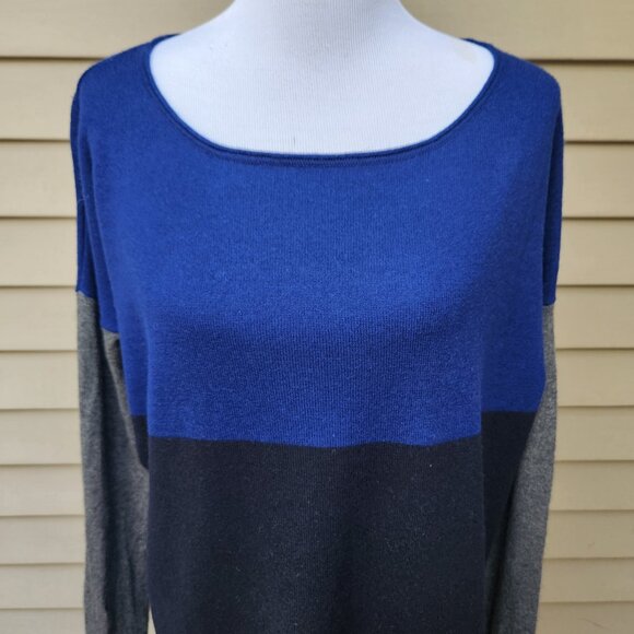 Vince Multicolor Color-Block Sweater Wool Cashmere Drop-Shoulder Blue Gray Black - Picture 5 of 15